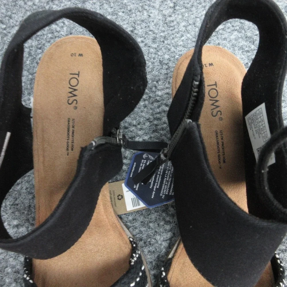 TOMS Majorca Cutout Sandals Womens Size 10 Black Strappy Woven Block Heel Zip